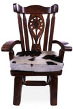 Reclaimed Wood Chair Handcarved Back Sunflower Removable Hair-On Cowhide Pillow - Golden Nile