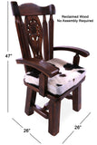 Reclaimed Wood Chair Handcarved Back Sunflower Removable Hair-On Cowhide Pillow - Golden Nile