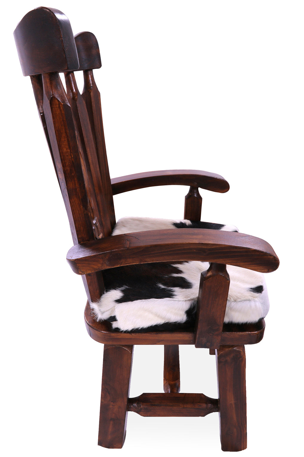 Reclaimed Wood Chair Handcarved Back Sunflower Removable Hair-On Cowhide Pillow - Golden Nile