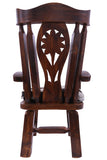 Reclaimed Wood Chair Handcarved Back Sunflower Removable Hair-On Cowhide Pillow - Golden Nile