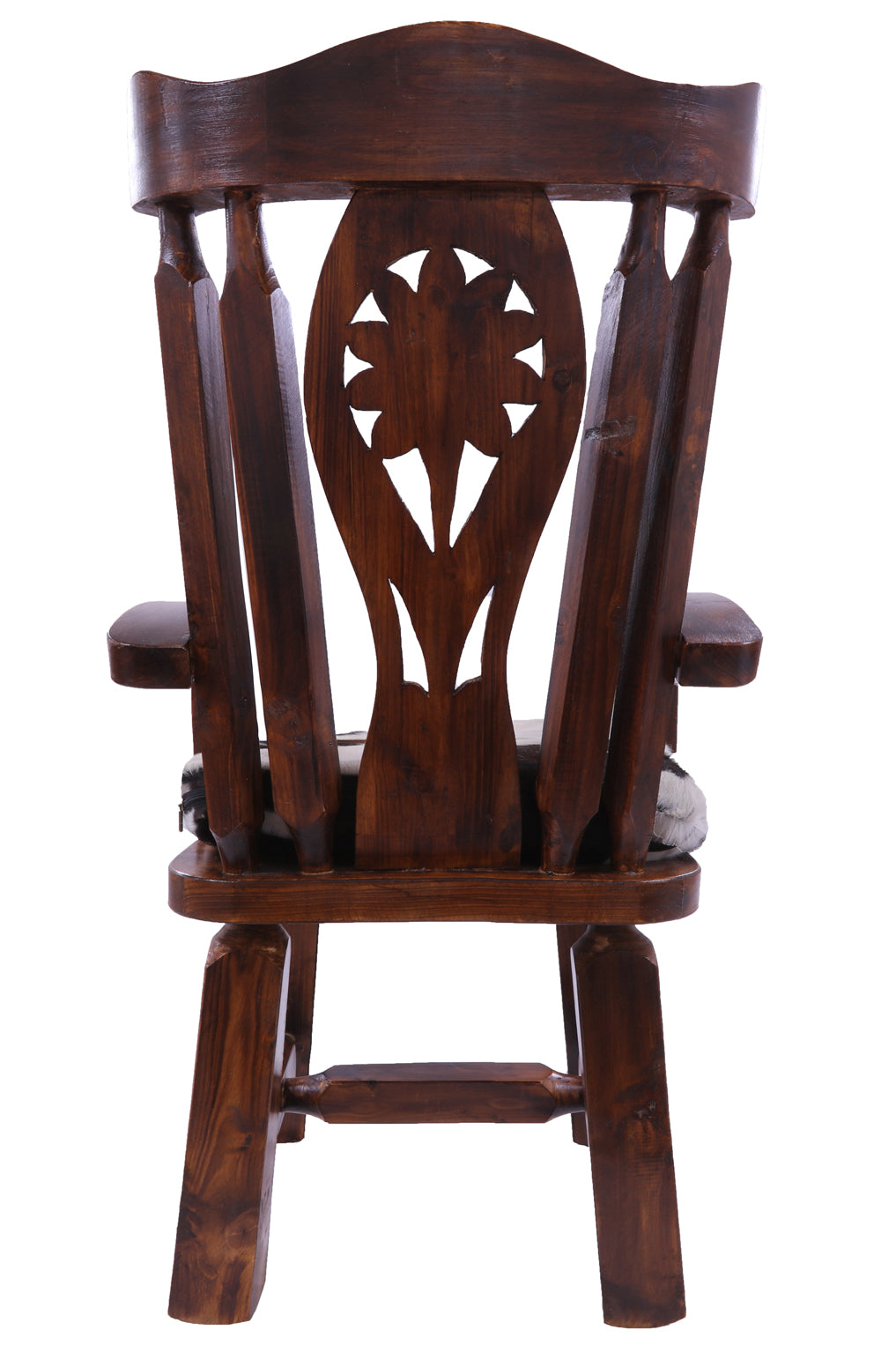 Reclaimed Wood Chair Handcarved Back Sunflower Removable Hair-On Cowhide Pillow - Golden Nile