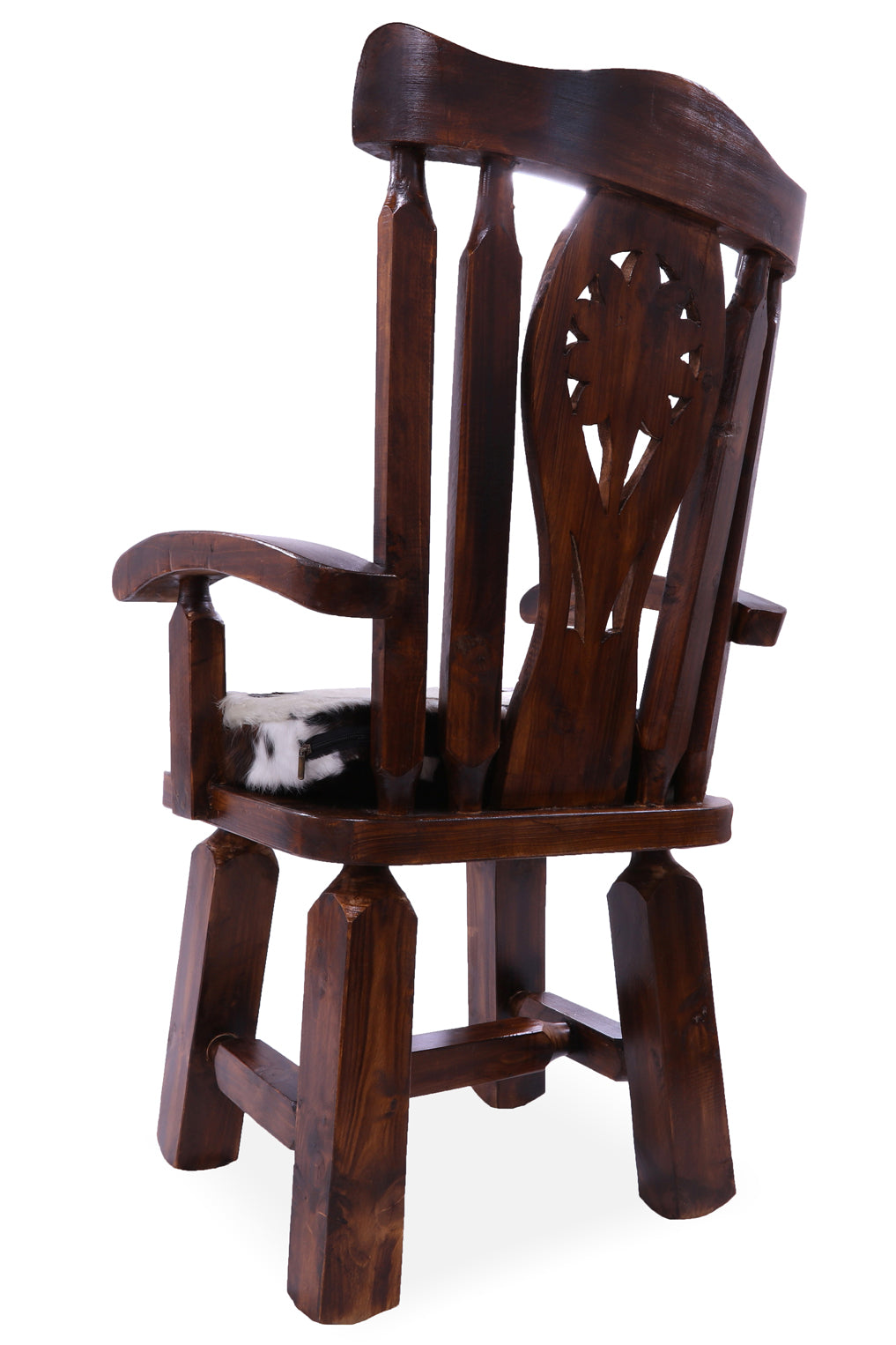 Reclaimed Wood Chair Handcarved Back Sunflower Removable Hair-On Cowhide Pillow - Golden Nile