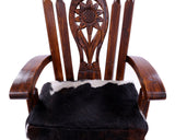 Reclaimed Wood Chair Handcarved Back Sunflower Removable Hair-On Cowhide Pillow - Golden Nile