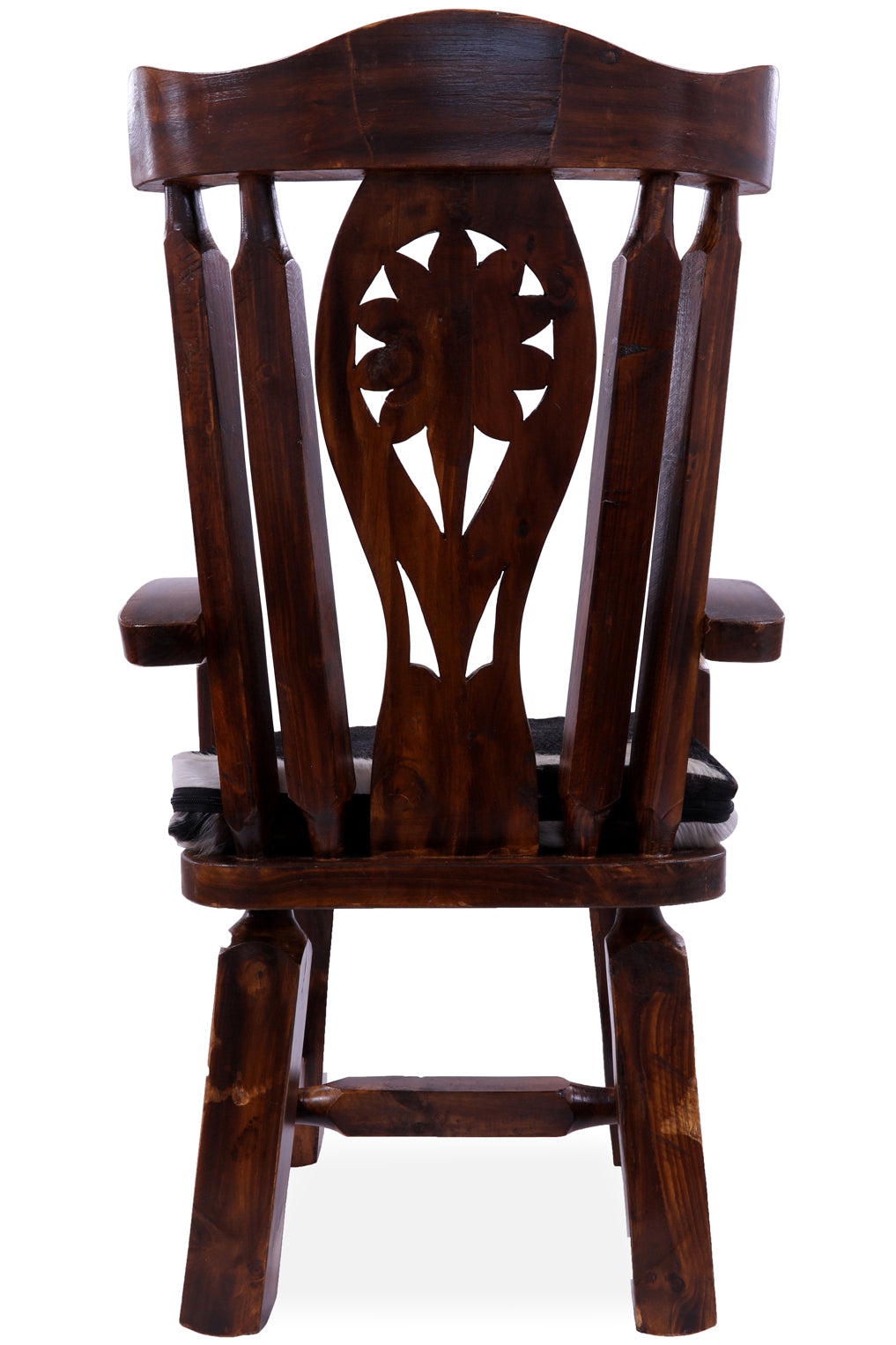Reclaimed Wood Chair Handcarved Back Sunflower Removable Hair-On Cowhide Pillow - Golden Nile