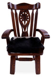 Reclaimed Wood Chair Handcarved Back Sunflower Removable Hair-On Cowhide Pillow - Golden Nile