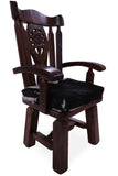 Reclaimed Wood Chair Handcarved Back Sunflower Removable Hair-On Cowhide Pillow - Golden Nile