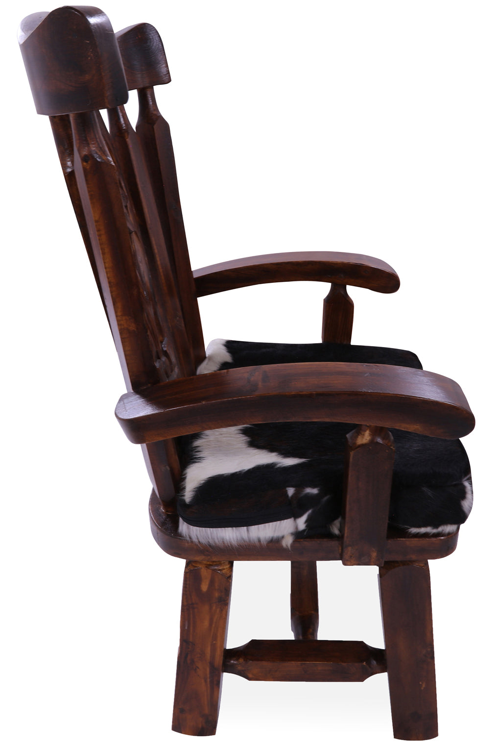 Reclaimed Wood Chair Handcarved Back Sunflower Removable Hair-On Cowhide Pillow - Golden Nile