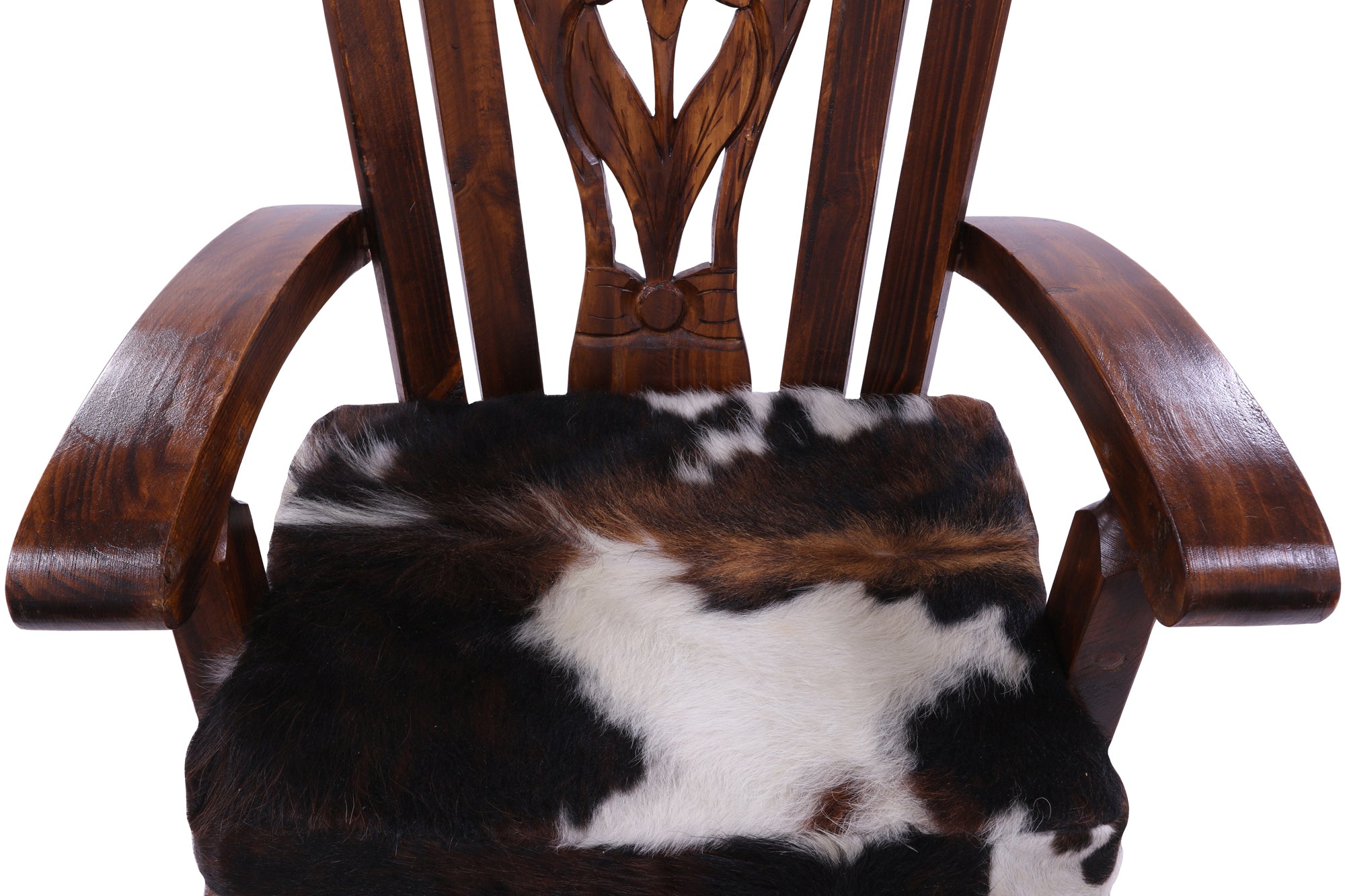 Reclaimed Wood Chair Handcarved Back Sunflower Removable Hair-On Cowhide Pillow - Golden Nile