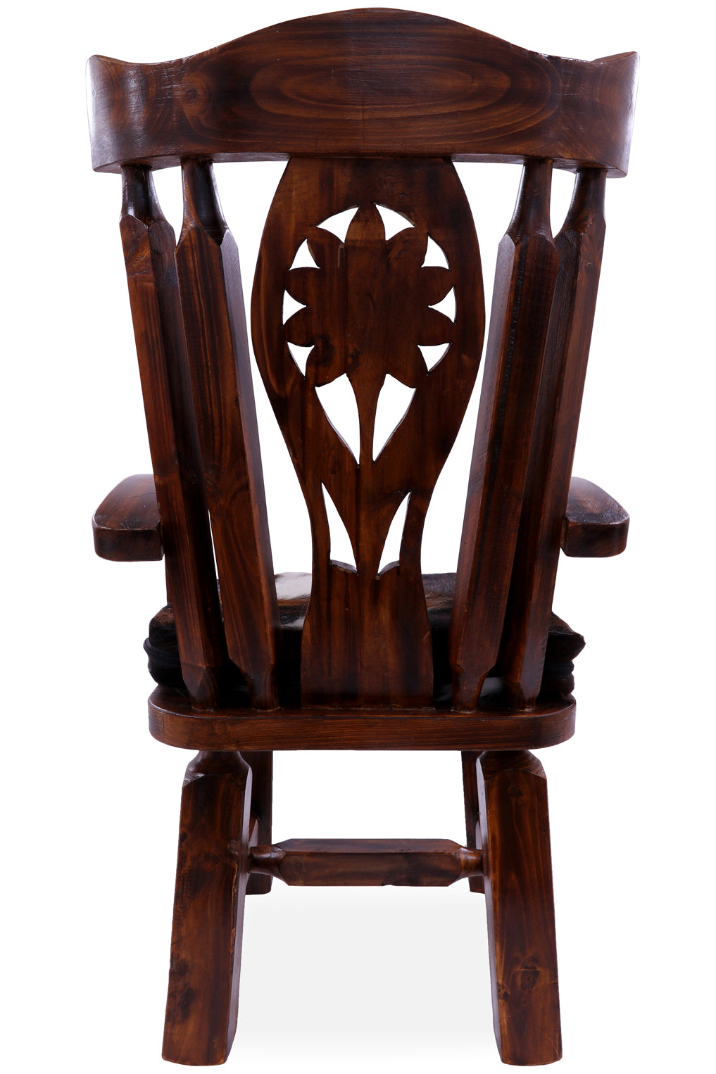 Reclaimed Wood Chair Handcarved Back Sunflower Removable Hair-On Cowhide Pillow - Golden Nile