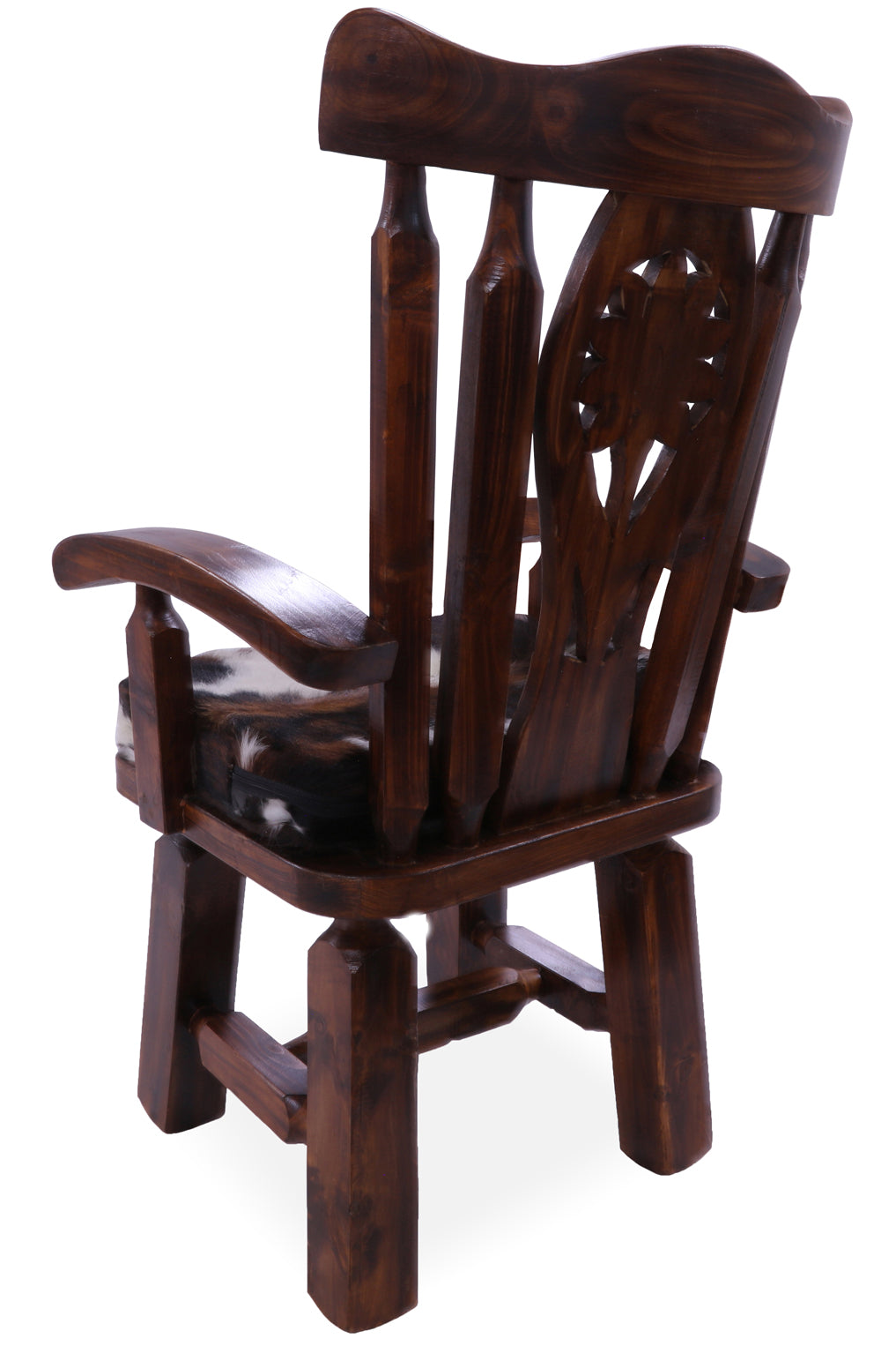 Reclaimed Wood Chair Handcarved Back Sunflower Removable Hair-On Cowhide Pillow - Golden Nile