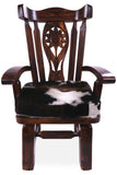 Reclaimed Wood Chair Handcarved Back Sunflower Removable Hair-On Cowhide Pillow - Golden Nile