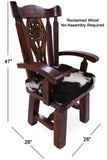 Reclaimed Wood Chair Handcarved Back Sunflower Removable Hair-On Cowhide Pillow - Golden Nile