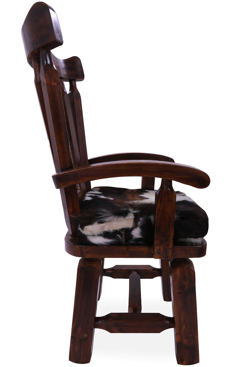 Reclaimed Wood Chair Handcarved Back Sunflower Removable Hair-On Cowhide Pillow - Golden Nile