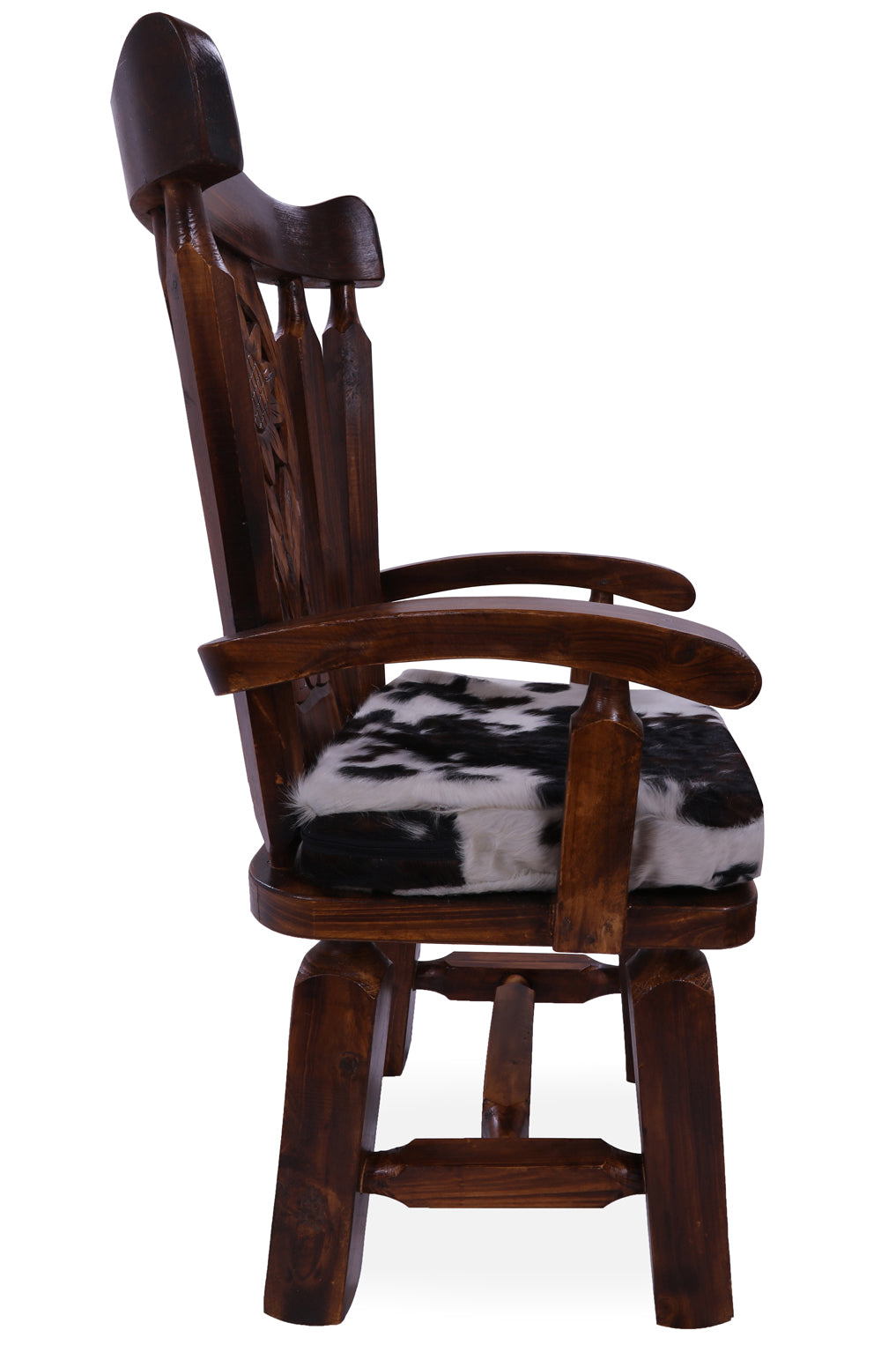Reclaimed Wood Chair Handcarved Back Sunflower Removable Hair-On Cowhide Pillow - Golden Nile