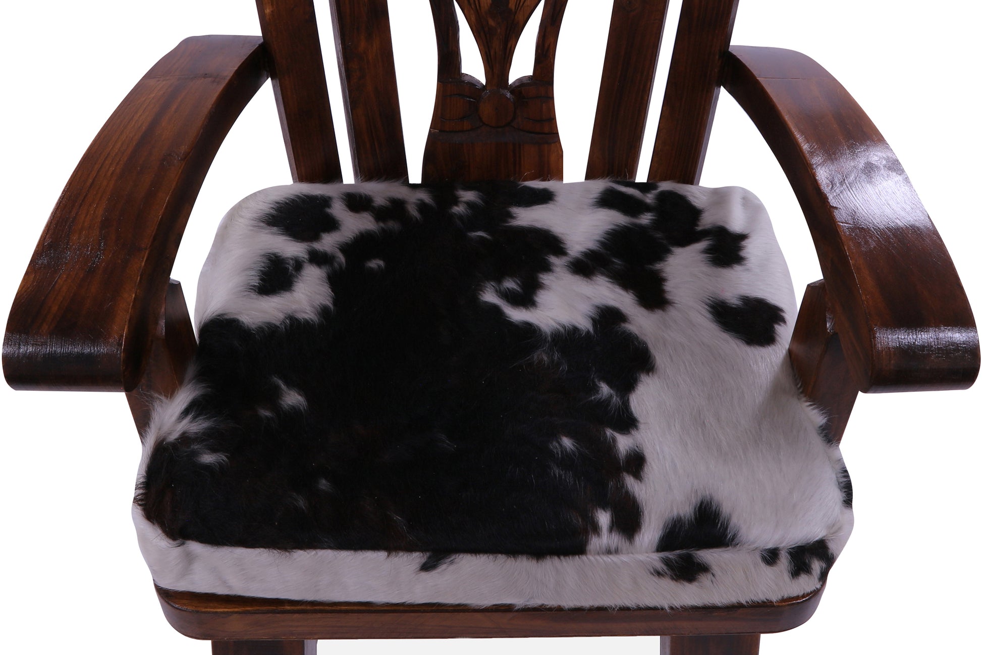 Reclaimed Wood Chair Handcarved Back Sunflower Removable Hair-On Cowhide Pillow - Golden Nile