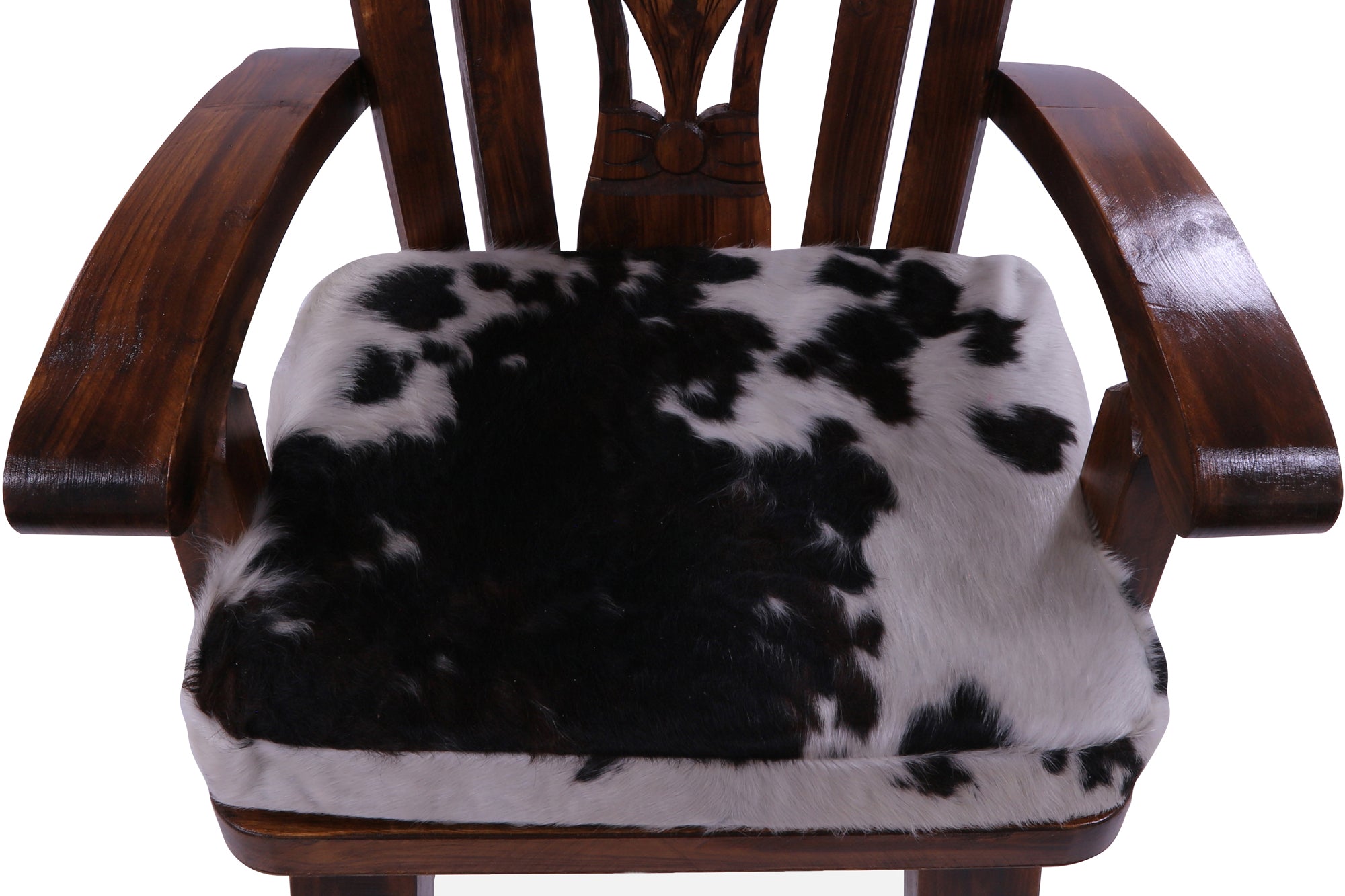 Reclaimed Wood Chair Handcarved Back Sunflower Removable Hair-On Cowhide Pillow - Golden Nile