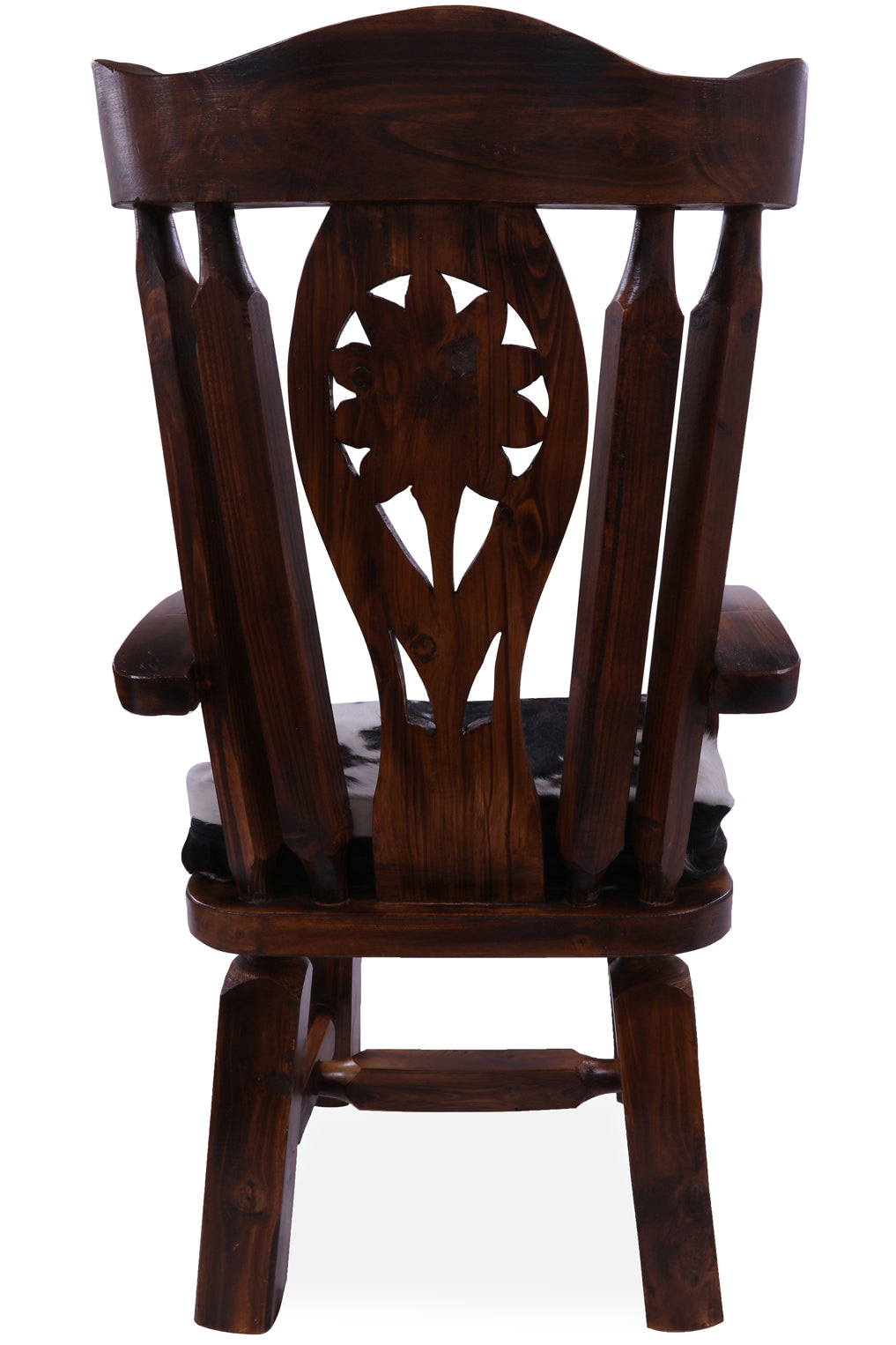 Reclaimed Wood Chair Handcarved Back Sunflower Removable Hair-On Cowhide Pillow - Golden Nile
