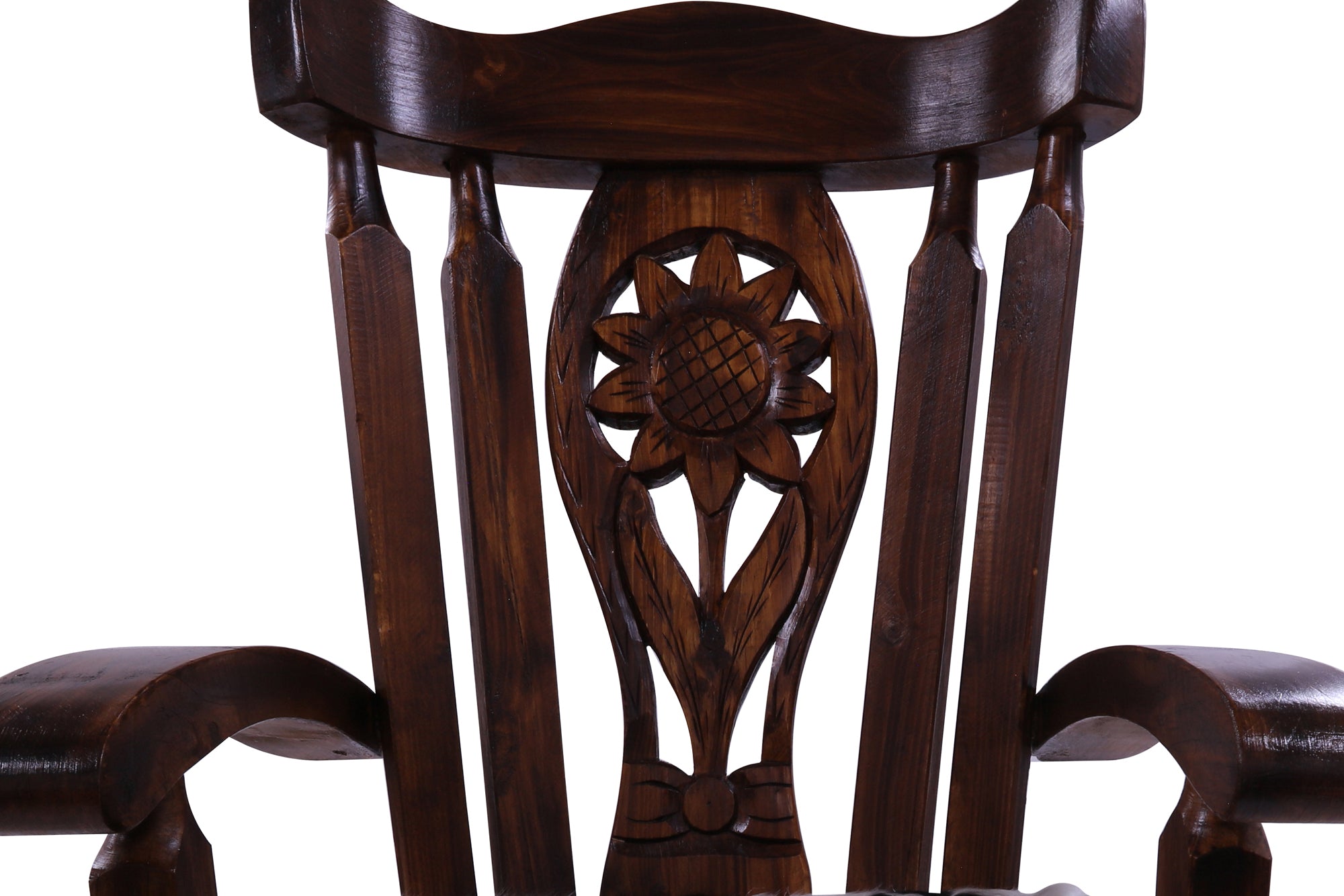 Reclaimed Wood Chair Handcarved Back Sunflower Removable Hair-On Cowhide Pillow - Golden Nile