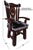 Reclaimed Wood Chair Handcarved Back Sunflower Removable Hair-On Cowhide Pillow - Golden Nile