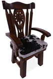 Reclaimed Wood Chair Handcarved Back Sunflower Removable Hair-On Cowhide Pillow - Golden Nile