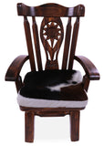 Reclaimed Wood Chair Handcarved Back Sunflower Removable Hair-On Cowhide Pillow - Golden Nile