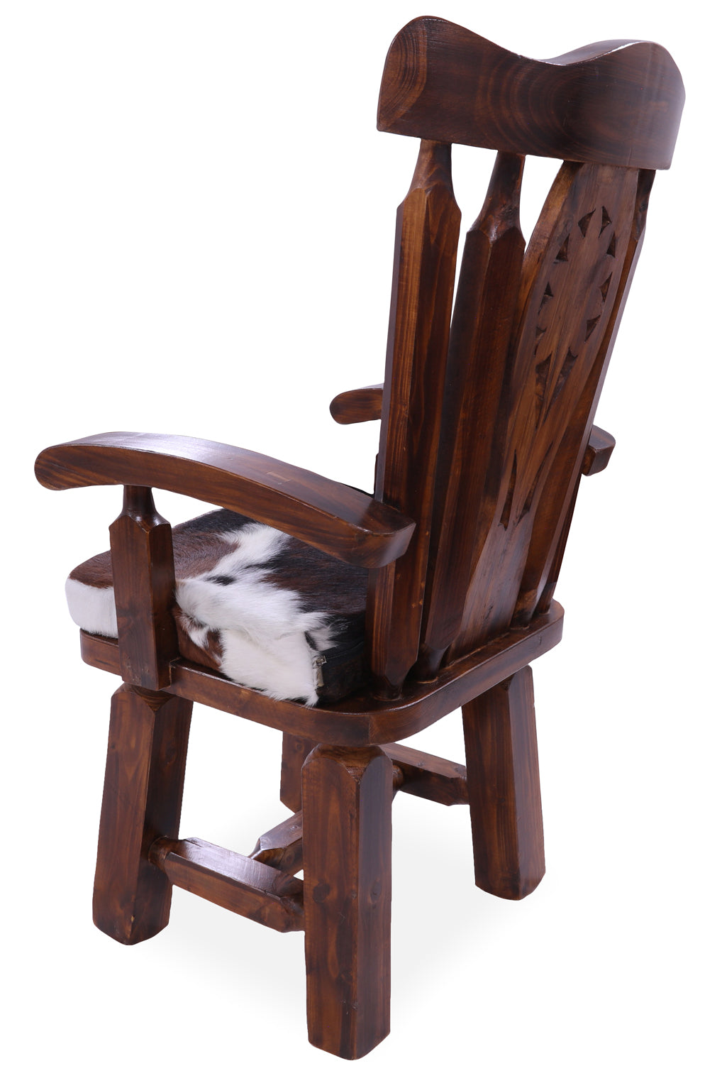 Reclaimed Wood Chair Handcarved Back Sunflower Removable Hair-On Cowhide Pillow - Golden Nile