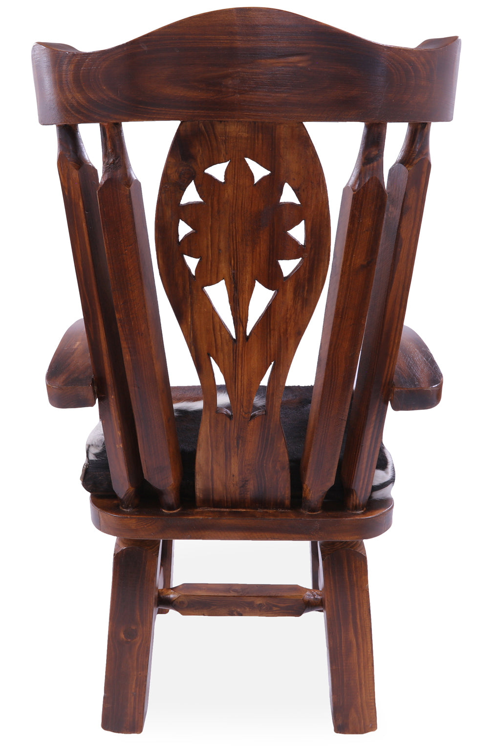 Reclaimed Wood Chair Handcarved Back Sunflower Removable Hair-On Cowhide Pillow - Golden Nile