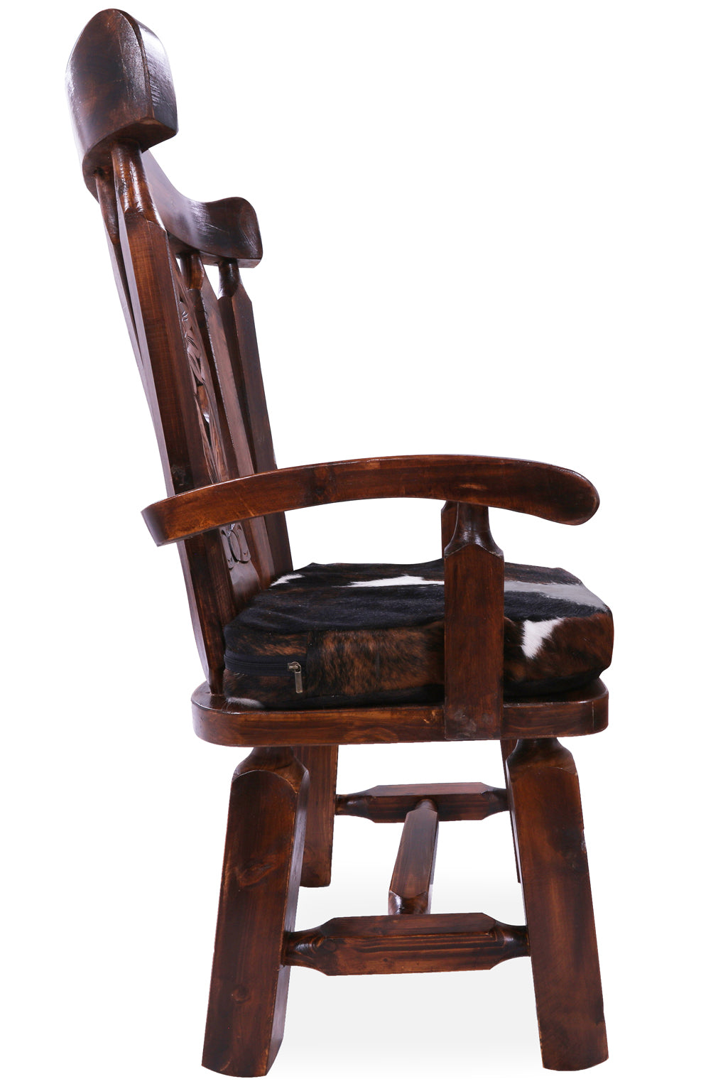 Reclaimed Wood Chair Handcarved Back Sunflower Removable Hair-On Cowhide Pillow - Golden Nile
