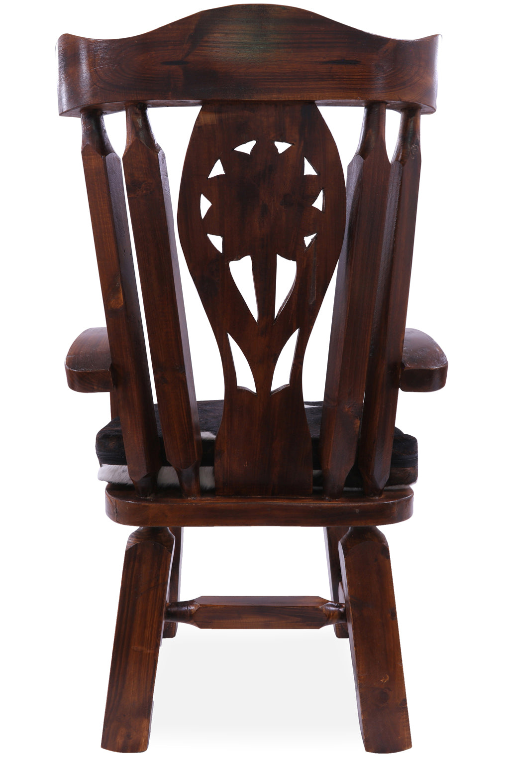 Reclaimed Wood Chair Handcarved Back Sunflower Removable Hair-On Cowhide Pillow - Golden Nile