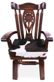 Reclaimed Wood Chair Handcarved Back Sunflower Removable Hair-On Cowhide Pillow - Golden Nile