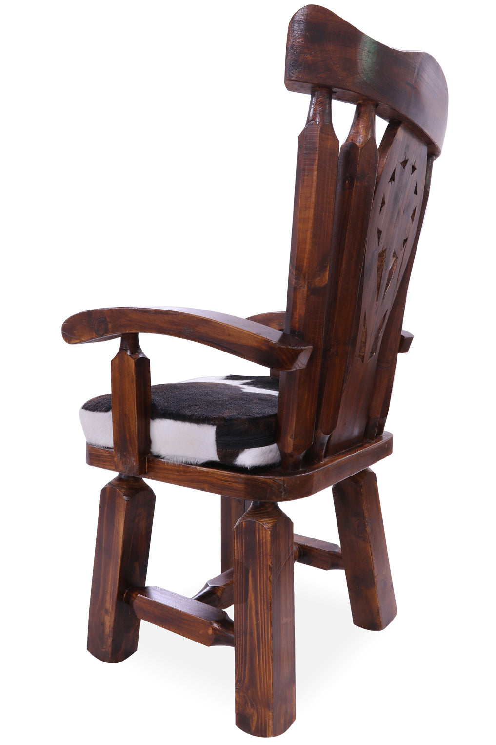 Reclaimed Wood Chair Handcarved Back Sunflower Removable Hair-On Cowhide Pillow - Golden Nile