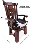 Reclaimed Wood Chair Handcarved Back Sunflower Removable Hair-On Cowhide Pillow - Golden Nile