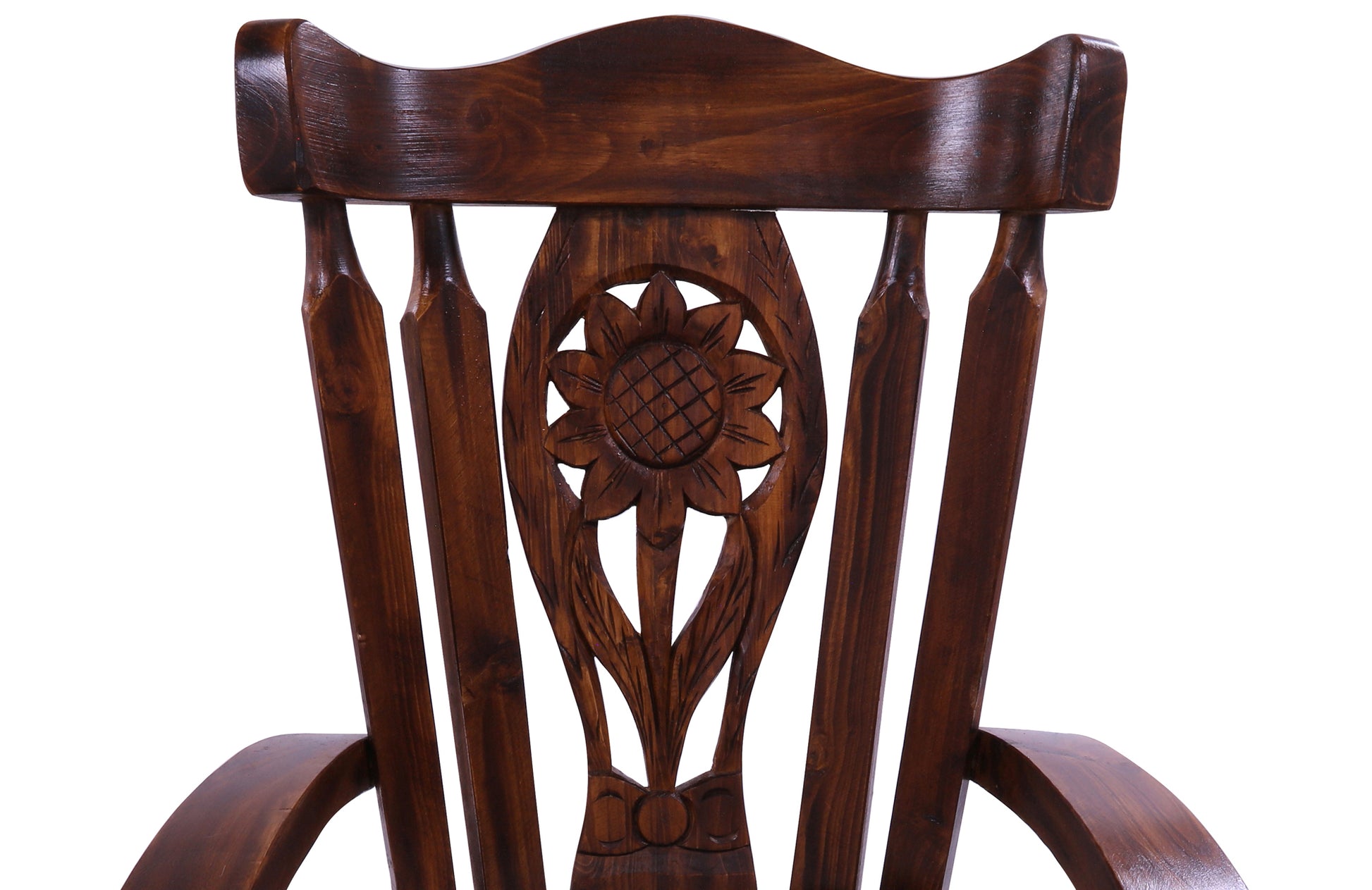 Reclaimed Wood Chair Handcarved Back Sunflower Removable Hair-On Cowhide Pillow - Golden Nile