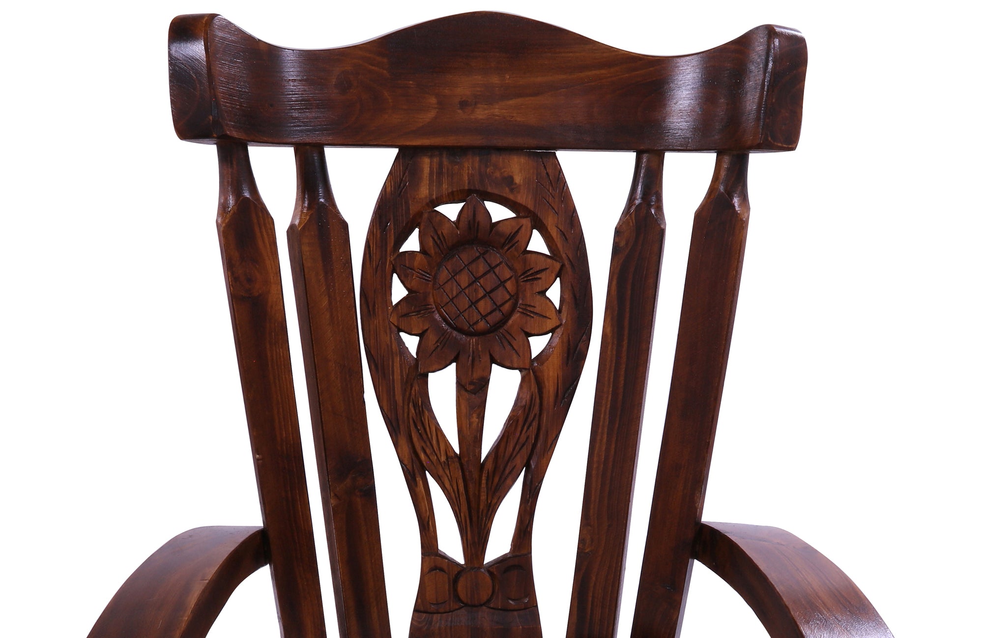 Reclaimed Wood Chair Handcarved Back Sunflower Removable Hair-On Cowhide Pillow - Golden Nile