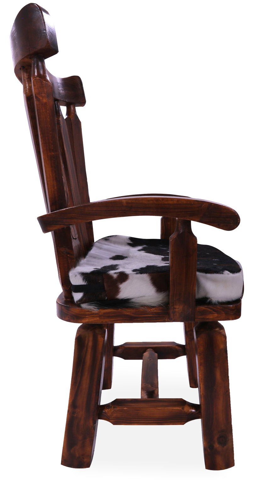 Reclaimed Wood Chair Handcarved Back Sunflower Removable Hair-On Cowhide Pillow - Golden Nile