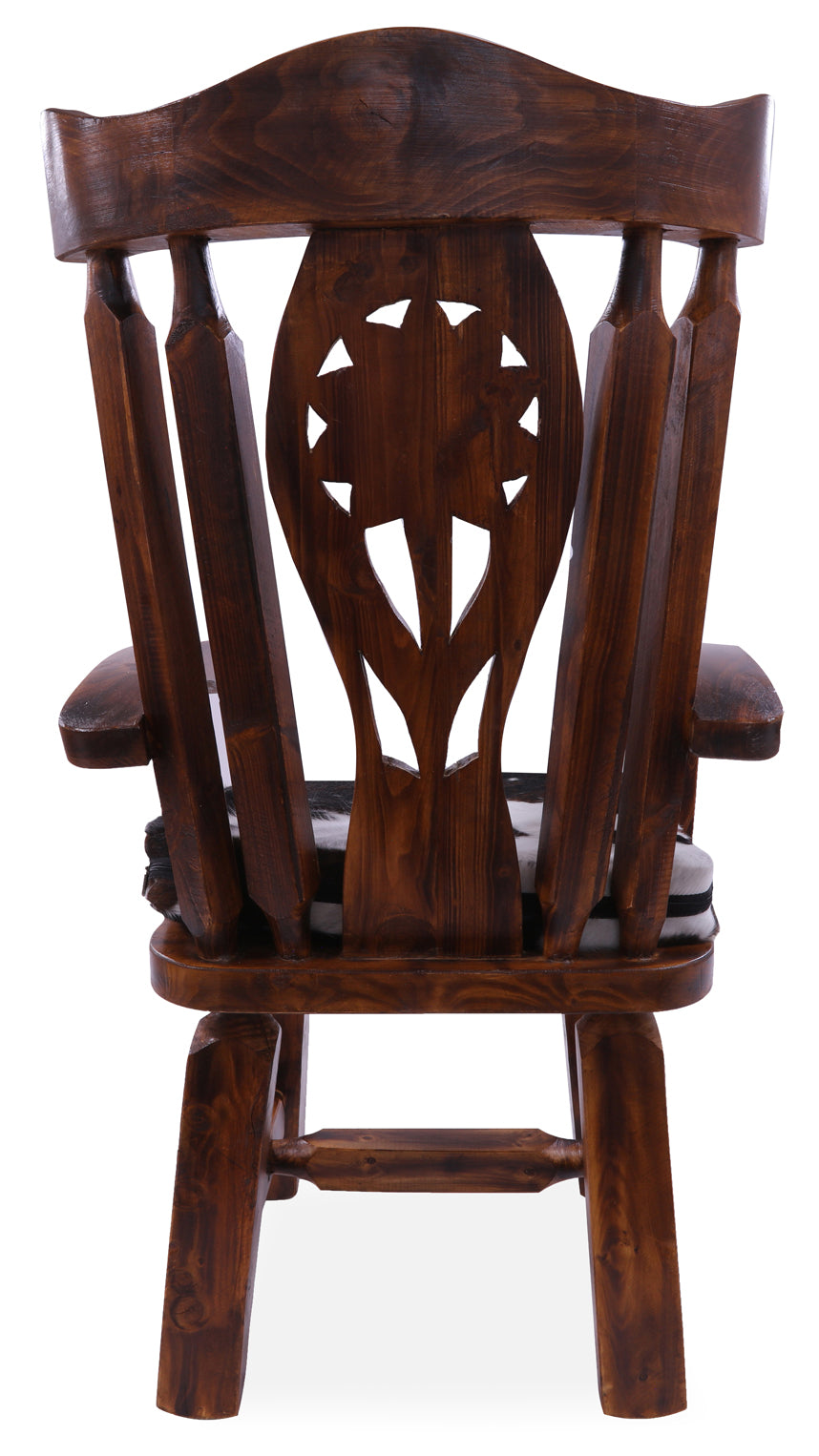 Reclaimed Wood Chair Handcarved Back Sunflower Removable Hair-On Cowhide Pillow - Golden Nile