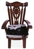 Reclaimed Wood Chair Handcarved Back Sunflower Removable Hair-On Cowhide Pillow - Golden Nile