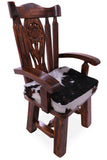 Reclaimed Wood Chair Handcarved Back Sunflower Removable Hair-On Cowhide Pillow - Golden Nile