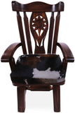 Reclaimed Wood Chair Handcarved Back Sunflower Removable Hair-On Cowhide Pillow - Golden Nile