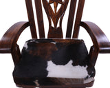 Reclaimed Wood Chair Handcarved Back Sunflower Removable Hair-On Cowhide Pillow - Golden Nile