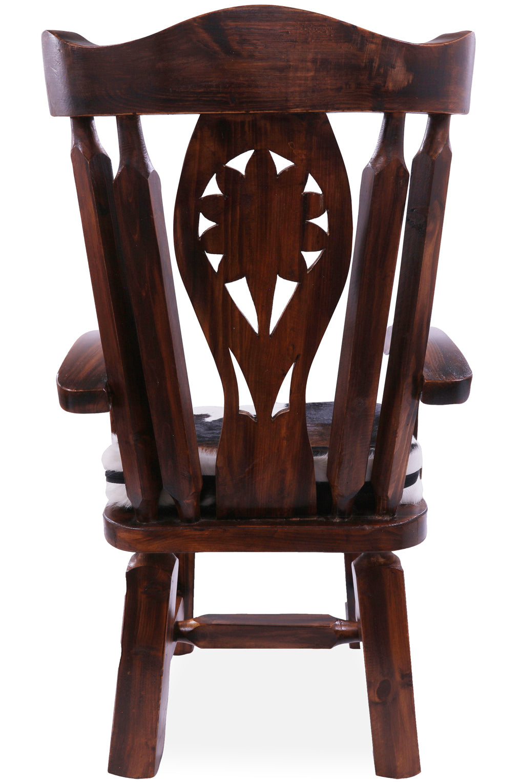 Reclaimed Wood Chair Handcarved Back Sunflower Removable Hair-On Cowhide Pillow - Golden Nile