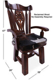 Reclaimed Wood Chair Handcarved Back Sunflower Removable Hair-On Cowhide Pillow - Golden Nile