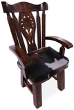 Reclaimed Wood Chair Handcarved Back Sunflower Removable Hair-On Cowhide Pillow - Golden Nile