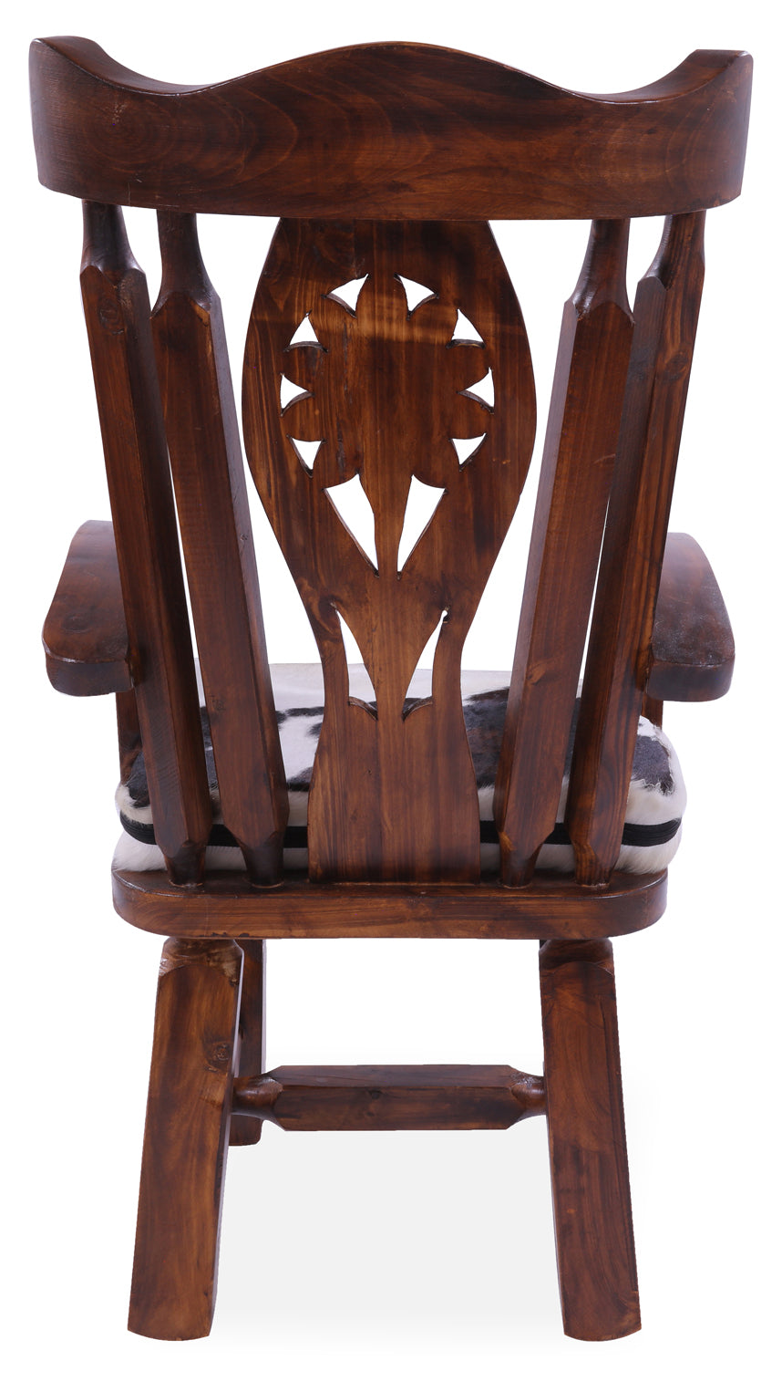 Reclaimed Wood Chair Handcarved Back Sunflower Removable Hair-On Cowhide Pillow - Golden Nile