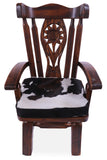 Reclaimed Wood Chair Handcarved Back Sunflower Removable Hair-On Cowhide Pillow - Golden Nile