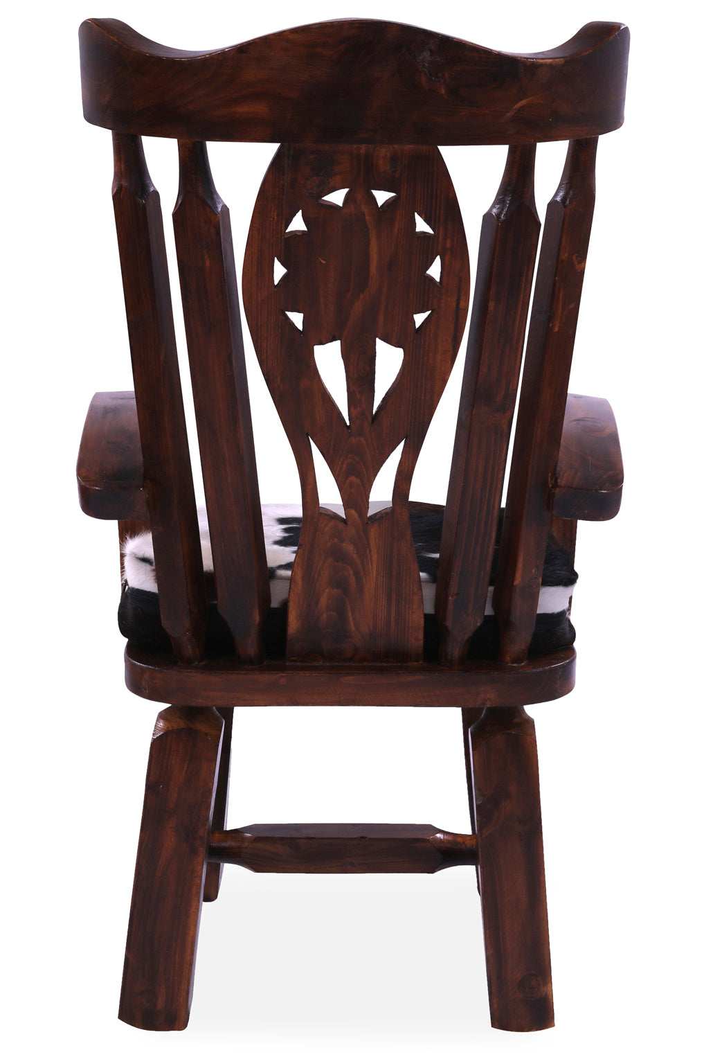 Reclaimed Wood Chair Handcarved Back Sunflower Removable Hair-On Cowhide Pillow - Golden Nile