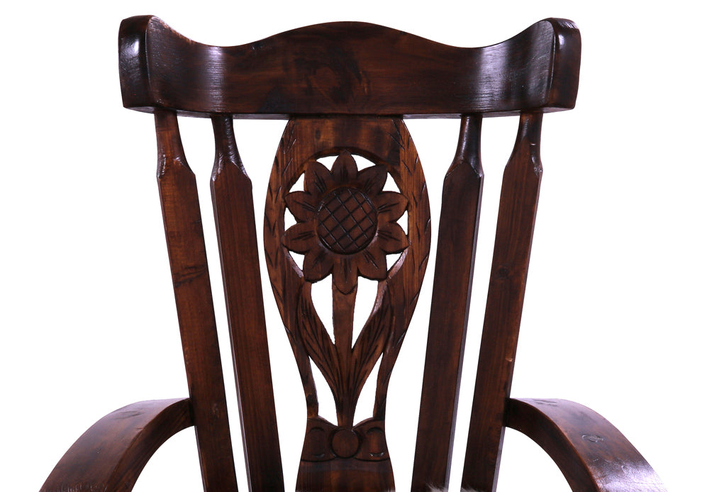 Reclaimed Wood Chair Handcarved Back Sunflower Removable Hair-On Cowhide Pillow - Golden Nile