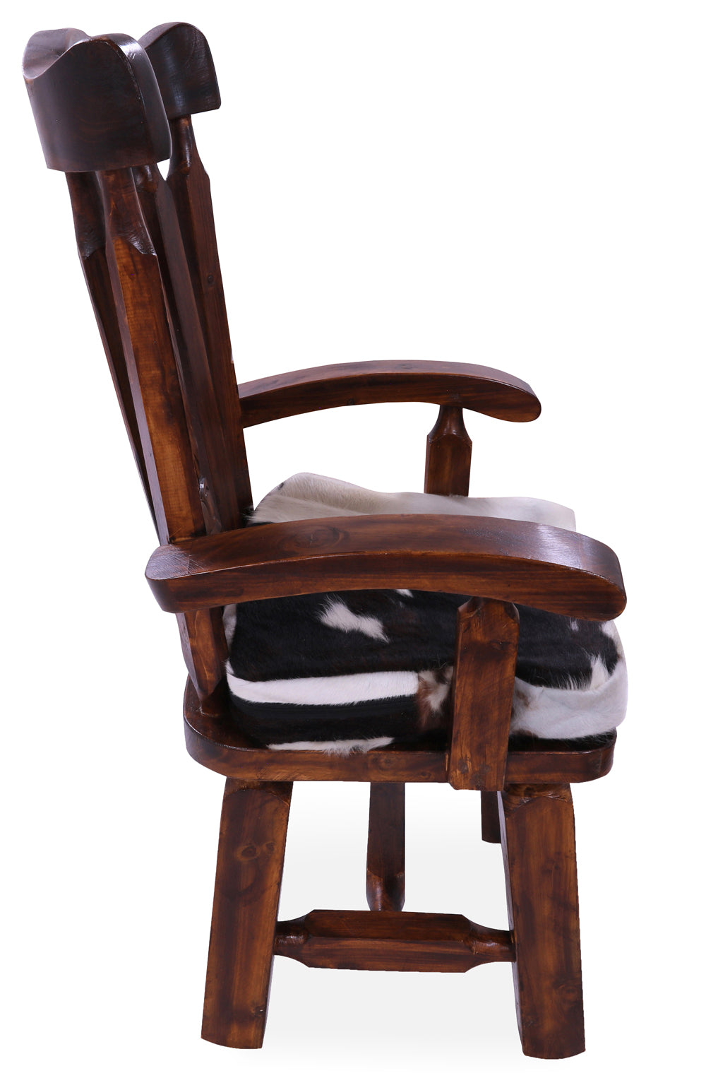 Reclaimed Wood Chair Handcarved Back Sunflower Removable Hair-On Cowhide Pillow - Golden Nile