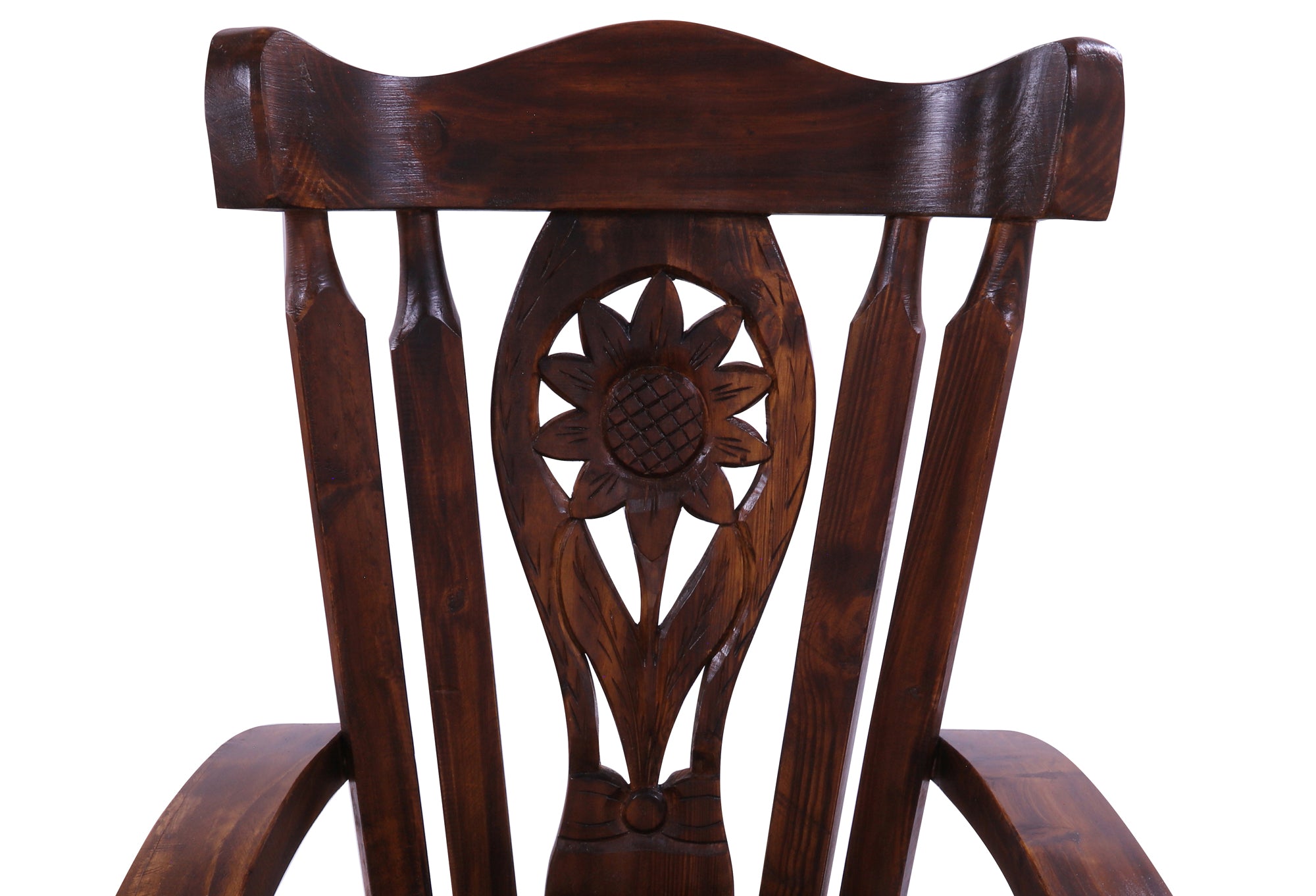 Reclaimed Wood Chair Handcarved Back Sunflower Removable Hair-On Cowhide Pillow - Golden Nile