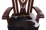 Reclaimed Wood Chair Handcarved Back Sunflower Removable Hair-On Cowhide Pillow - Golden Nile